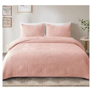 Exclusivo Mezcla Twin Size Quilt Bedding Set w Pillow Sham Light Blush Pink